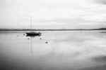 BW lake with boat        