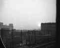 sunset behind reichstag Berlin from S Bahn     